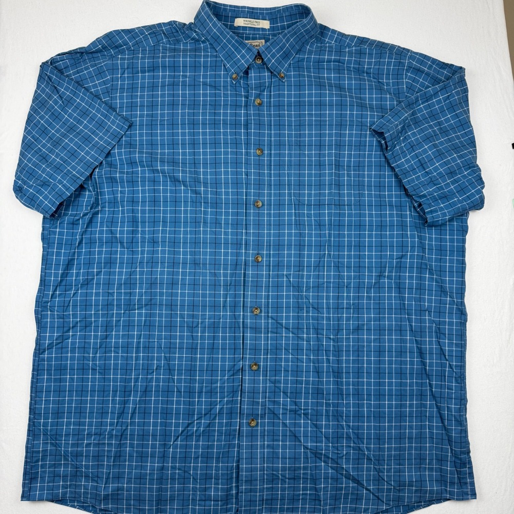 LL Bean Mens XXL Tall Blue  Traditional Fit Plaid SS Button Down Shirt